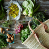 French Market Bag with Natural Double Leather Handles