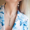 My Pearl by Silfa Zircon Ruler Necklace – Silver